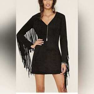 Forever 21 Black Long Sleeve Fringe Dress